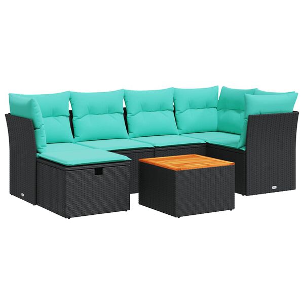 vidaXL Salon de jardin 7 pcs avec coussins noir r&eacute;sine tress&eacute;e