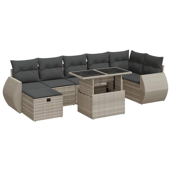 vidaXL Salon de jardin 8 pcs avec coussins gris clair r&eacute;sine tress&eacute;e