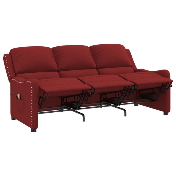 vidaXL Fauteuil de massage inclinable &agrave; 3 places rouge bordeaux tissu