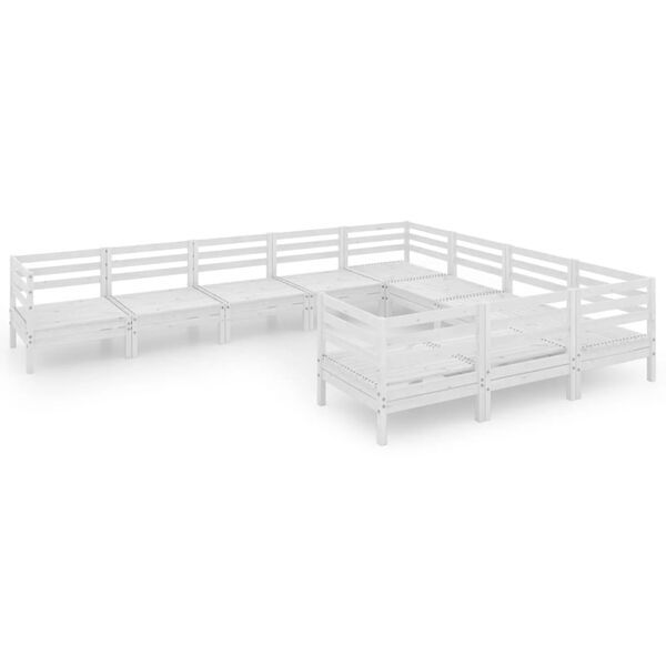 vidaXL Salon de jardin 10 pcs Blanc Bois de pin massif