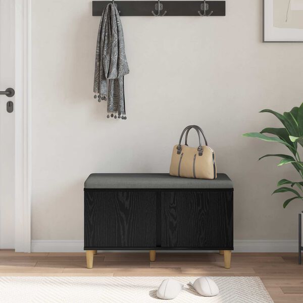 vidaXL Banc d'entr&eacute;e avec coussin Ch&ecirc;ne noir 80 x 38 x 46 cm