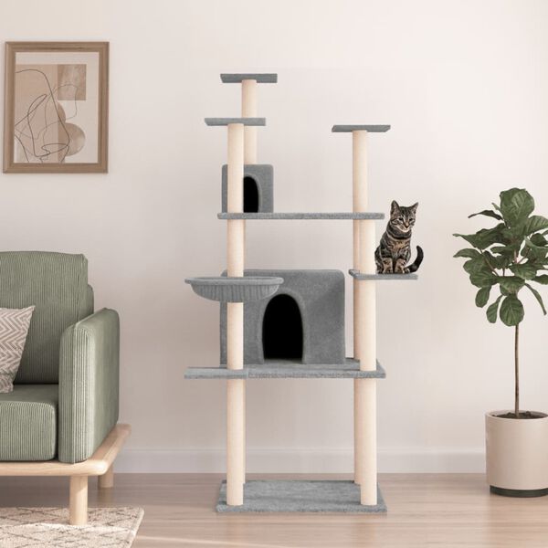 vidaXL Arbre &agrave; chat avec griffoirs en sisal Gris clair 166 cm