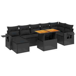 vidaXL Salon de jardin 5 pcs avec coussins noir r&eacute;sine tress&eacute;e acacia