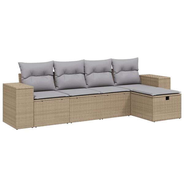 vidaXL Salon de jardin avec coussins 5pcs m&eacute;lange beige r&eacute;sine tress&eacute;e