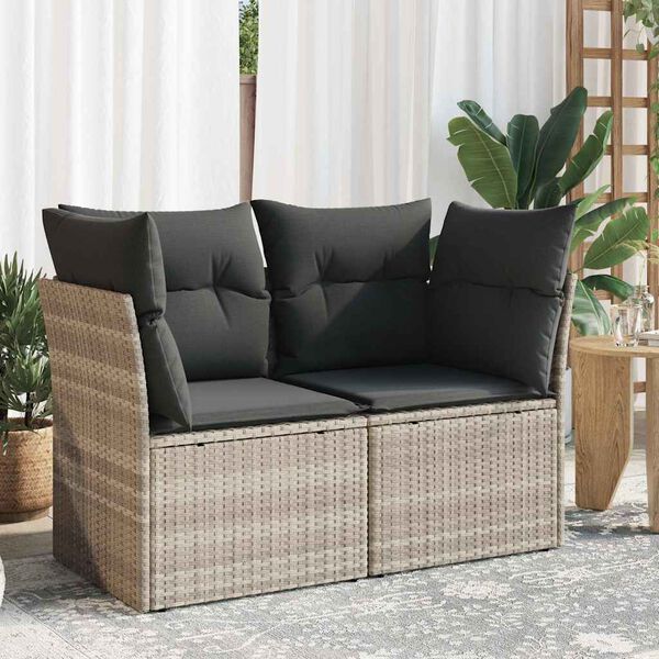 vidaXL Canap&eacute; de jardin 2 places et coussins gris clair r&eacute;sine tress&eacute;e