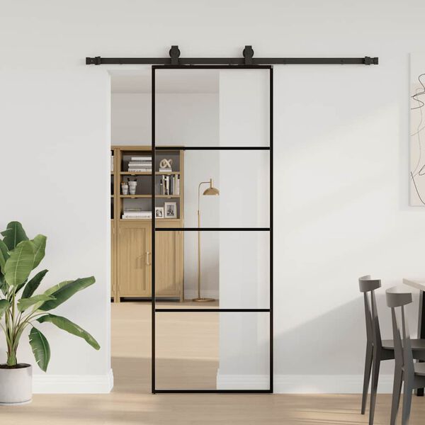 vidaXL Porte coulissante kit de quincaillerie noir 76x205 cm verre ESG