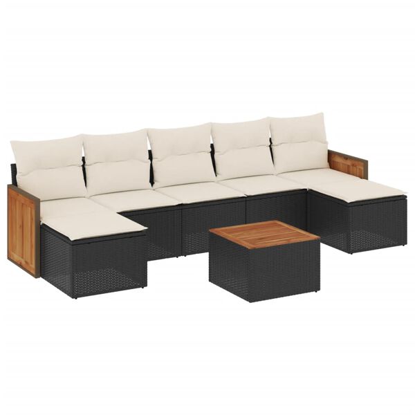 vidaXL Salon de jardin 8 pcs avec coussins noir résine tressée