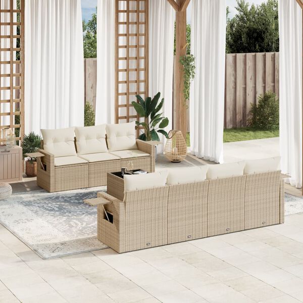 vidaXL Salon de jardin avec coussins 8 pcs beige r&eacute;sine tress&eacute;e