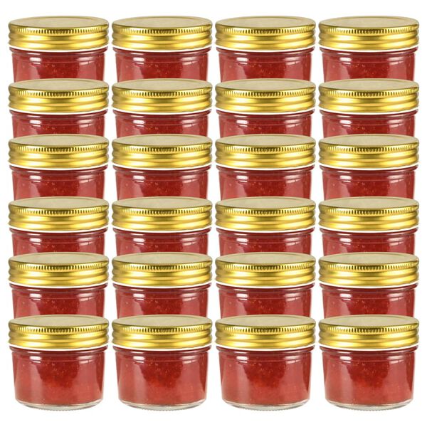 vidaXL 24 pcs Pots à confiture avec couvercles dorés Verre 110 ml