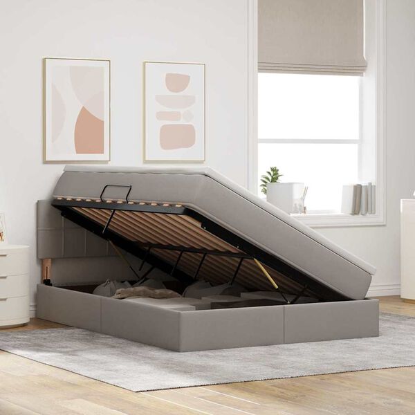 vidaXL Lit avec rangement et LED avec matelas Taupe 140 x 190 cm tissu