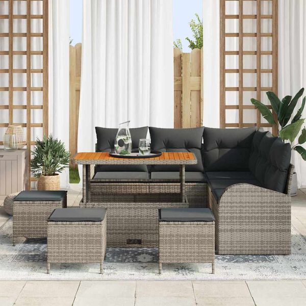 vidaXL Ensemble de canap&eacute; de jardin avec coussin 9 pcs Gris
