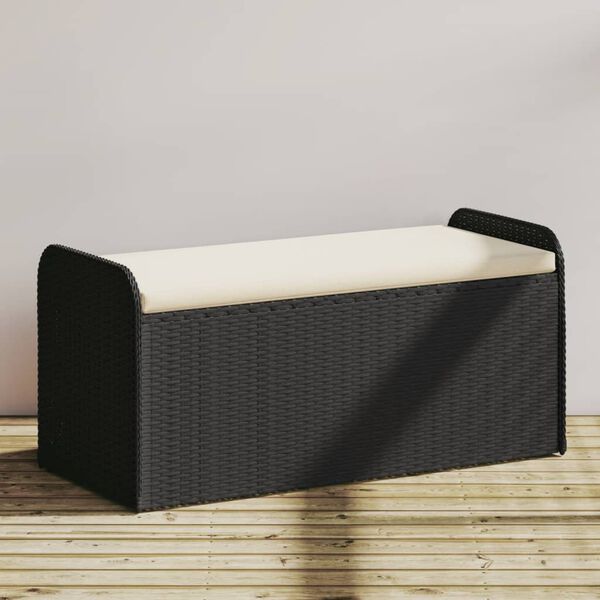 vidaXL Banc de rangement avec coussin noir 115x51x52 cm résine tressée