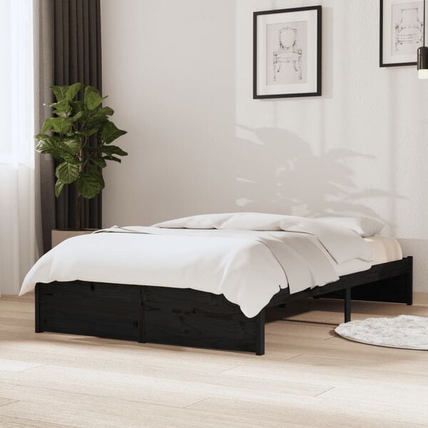 vidaXL Cadre de lit sans matelas noir bois massif 120x190 cm