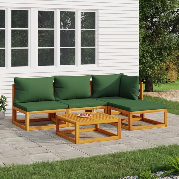 vidaXL Salon de jardin 5 pcs avec coussins vert bois massif