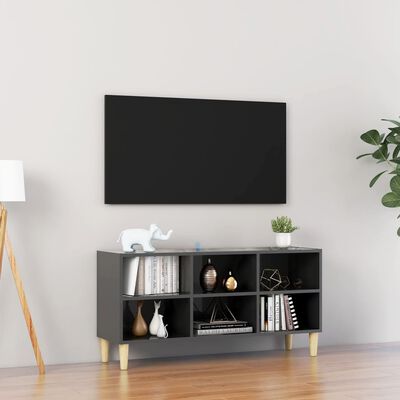 vidaXL Meuble TV avec pieds en bois massif Gris brillant 103,5x30x50cm