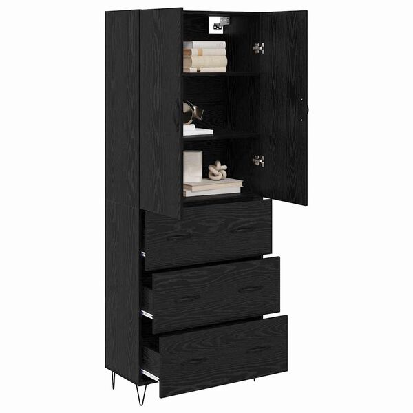 vidaXL Haut Armoire 2 pcs Ch&ecirc;ne noir Bois d'ing&eacute;nierie et verre
