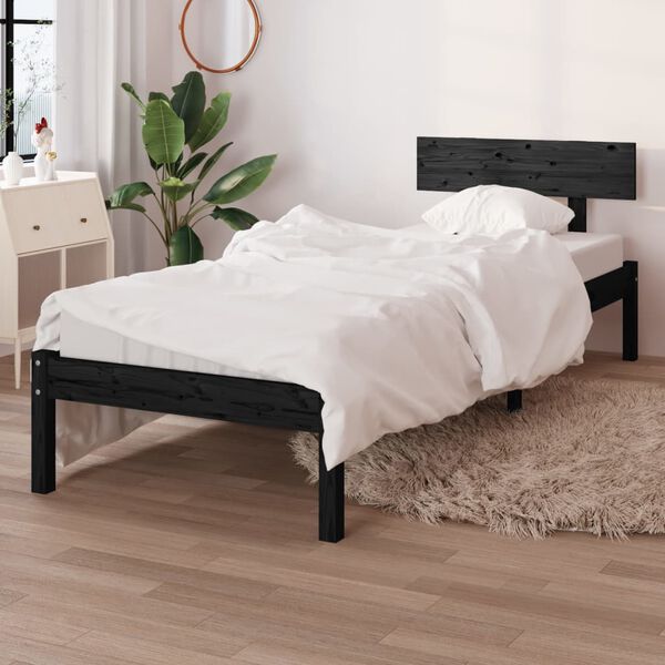 vidaXL Cadre de lit sans matelas noir bois massif 100x200 cm