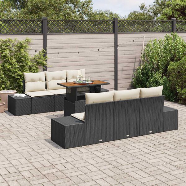 vidaXL Ensemble de canapé de jardin 7 pcs Noir Poly rotin