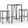 vidaXL Ensemble de bar de jardin 3 pcs avec coussins noir poly rotin