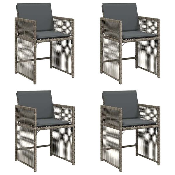 vidaXL Chaises de jardin avec coussins lot de 4 gris r&eacute;sine tress&eacute;e