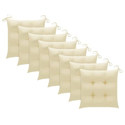 vidaXL Chaises de jardin et coussins blanc crème lot de 8 Teck massif