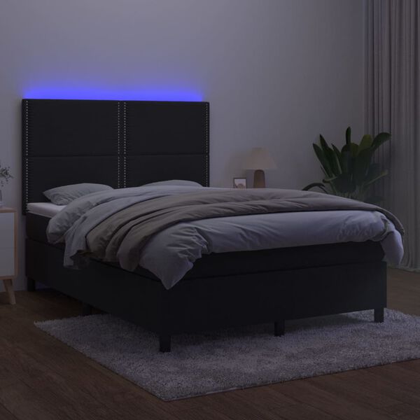 vidaXL Sommier &agrave; lattes de lit matelas et LED Noir 140x200 cm Velours