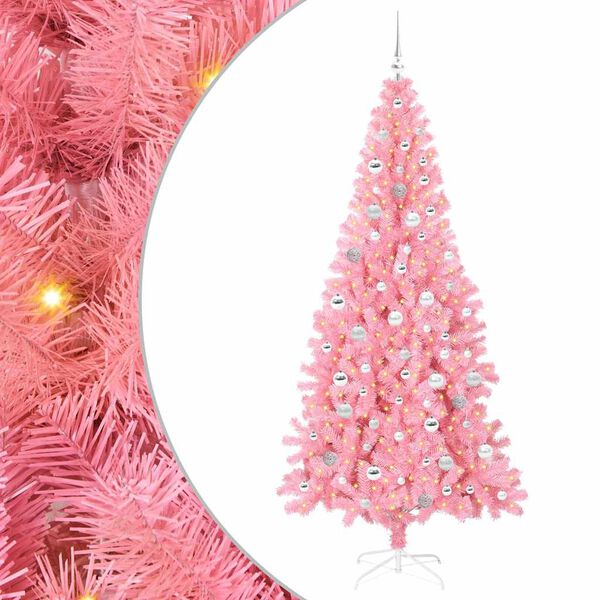 vidaXL Sapin de No&euml;l avec 300 LED avec support Rose 210 cm PVC