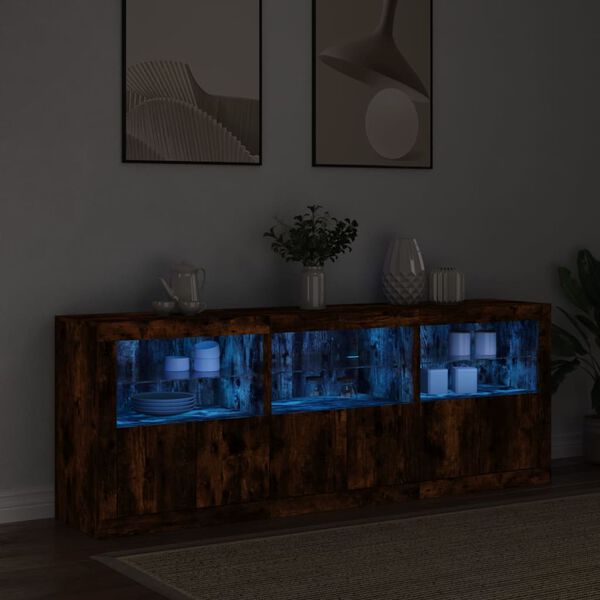 vidaXL Buffet avec lumi&egrave;res LED ch&ecirc;ne fum&eacute; 181,5x37x67 cm