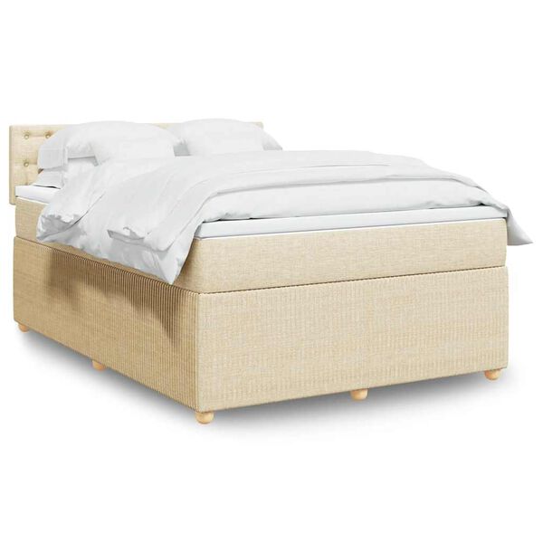 vidaXL Sommier &agrave; lattes de lit avec matelas Cr&egrave;me 140x190 cm Tissu