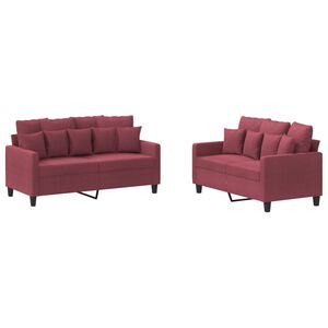 vidaXL Ensemble de canap&eacute;s 2 pcs avec coussins Rouge bordeaux Tissu