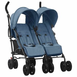 vidaXL Poussette &agrave; deux places Bleu marine Acier