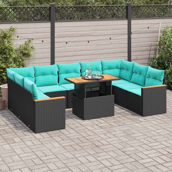 vidaXL Salon de jardin 10 pcs avec coussins noir r&eacute;sine tress&eacute;e