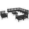 vidaXL Salon de jardin 12 pcs Bois de pin massif Noir