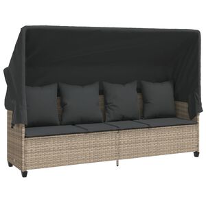 vidaXL Chaise longue avec auvent et coussins gris clair r&eacute;sine tress&eacute;e