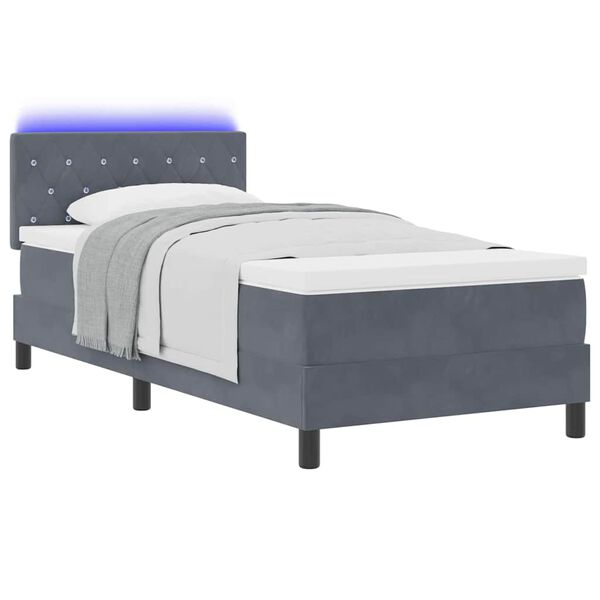 vidaXL Lit &agrave; ressort LED avec matelas Gris fonc&eacute; 90 x 200 cm Velours