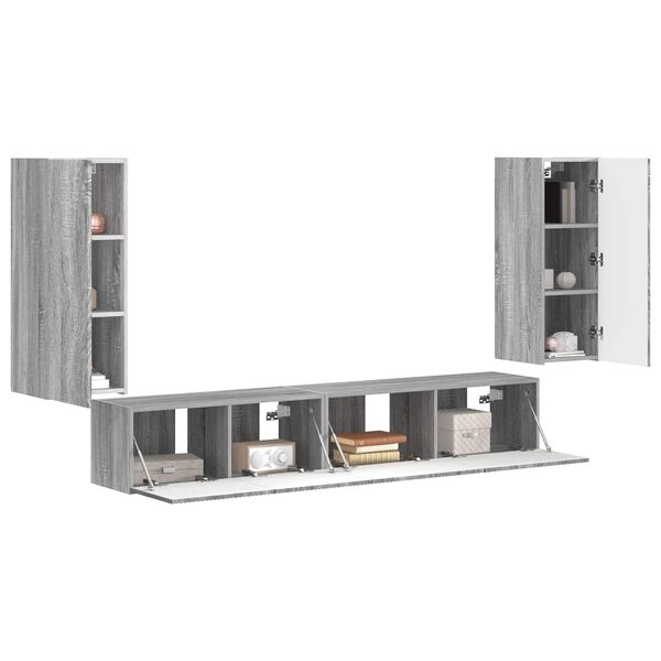 vidaXL Ensemble meuble TV 4 pcs Gris Sonoma Bois d'ing&eacute;nierie
