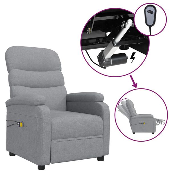 vidaXL Fauteuil &eacute;lectrique de massage Gris clair Tissu