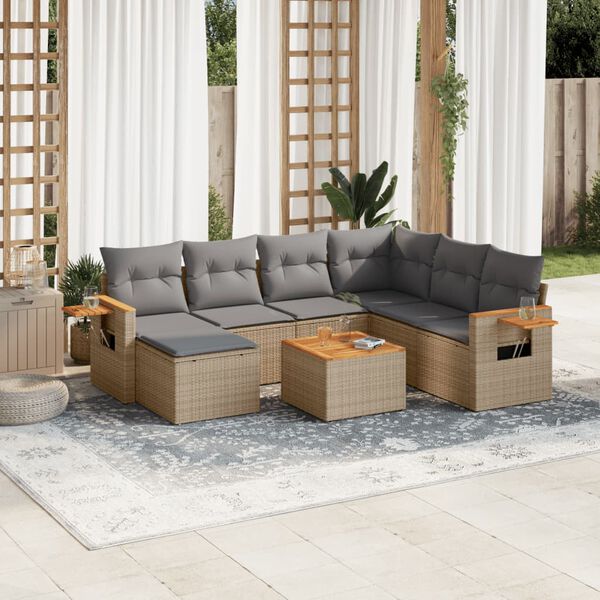 vidaXL Salon de jardin avec coussins 8 pcs beige r&eacute;sine tress&eacute;e
