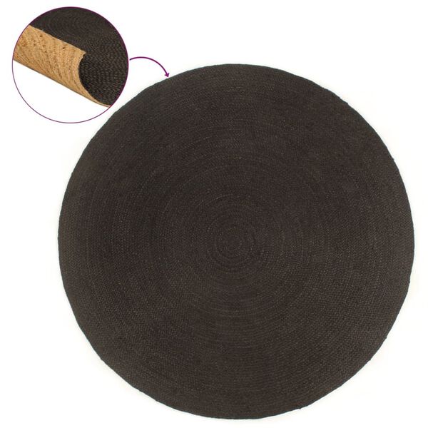 vidaXL Tapis tress&eacute; r&eacute;versible Anthracite et naturel 150 cm Jute Rond