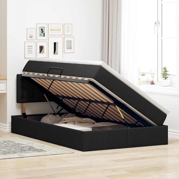 vidaXL Lit avec rangement et LED avec matelas Noir 120 x 200 cm tissu