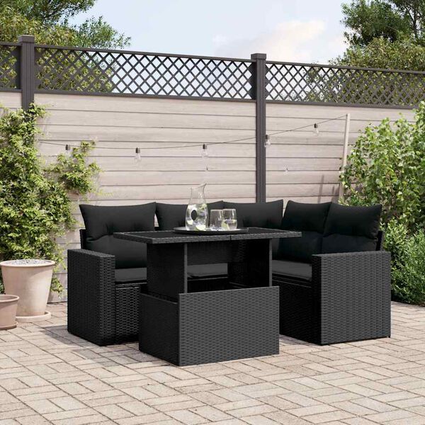 vidaXL Salon de jardin 5 pcs avec coussins noir r&eacute;sine tress&eacute;e