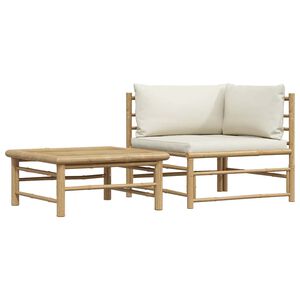 vidaXL Salon de jardin 2 pcs avec coussins blanc cr&egrave;me Bambou