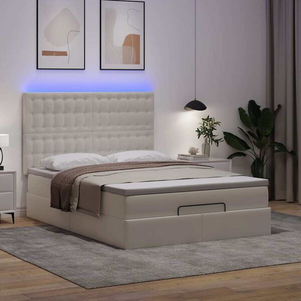 VidaXL Cadre de lit ottoman avec matelas blanc 140x190 cm similicuir