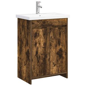 vidaXL Ensemble de mobilier de salle de bain Ch&ecirc;ne fum&eacute;