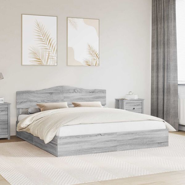 vidaXL Lit de Rangement Gris Sonoma 180 x 200 cm Bois d'ing&eacute;nierie