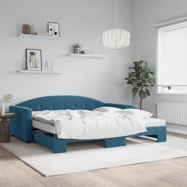 vidaXL Lit de jour avec lit gigogne et matelas bleu 100x200 cm velours