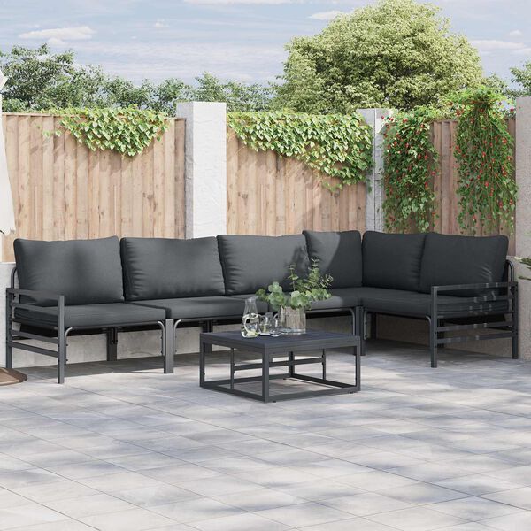vidaXL Ensemble de canap&eacute; de jardin avec coussin 5 pcs Noir Acier