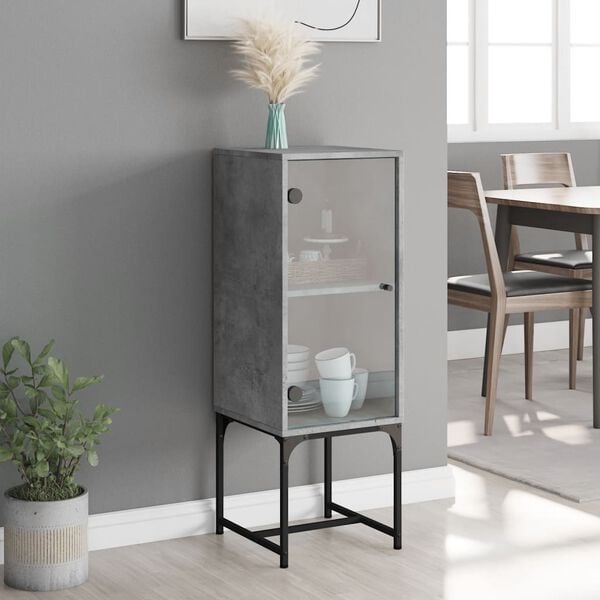 vidaXL Armoire lat&eacute;rale avec porte en verre gris b&eacute;ton 35x37x100 cm