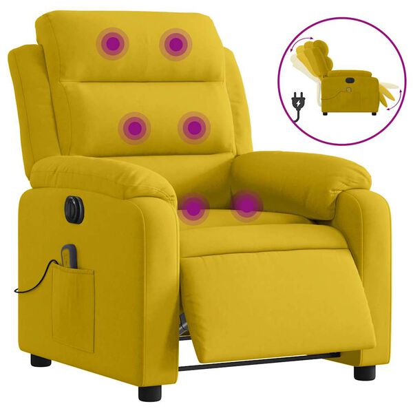 vidaXL Fauteuil inclinable de massage &eacute;lectrique jaune velours