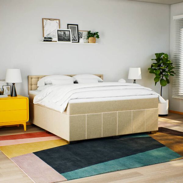 vidaXL Sommier &agrave; lattes de lit avec matelas Cr&egrave;me 180x200 cm Tissu